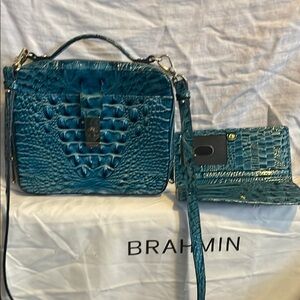 Brahmin Teal Crocodile Embossed Women's Bag (Evie)